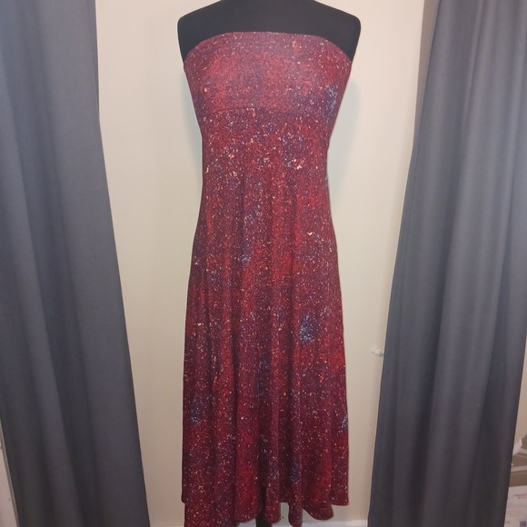 LuLaRoe Dresses & Skirts - LuLaRoe Boho Y2k Red Blue Speckled Strapless Maxi Tube Dress XS Stretch